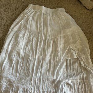 Long White Linen Flow Skirt with Slit Size Medium